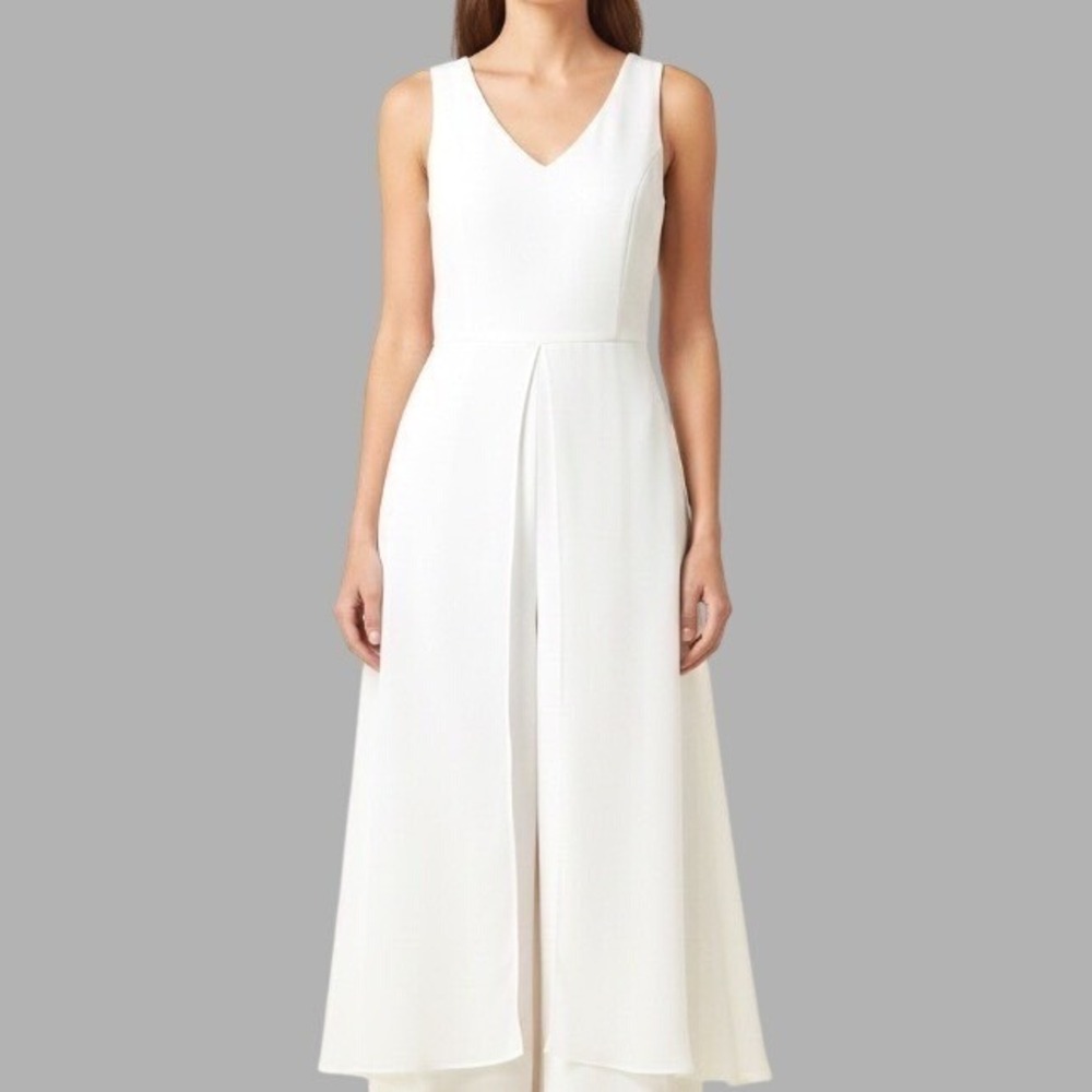CATO Sleeveless Cocktail WHITE CROPPED Jumpsuit CHIFFON APRON SKIRT LAYER Sz 4